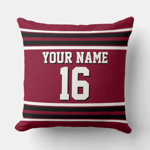 Burgundy Black Wht Team Jersey Custom Number Name Throw Pillow