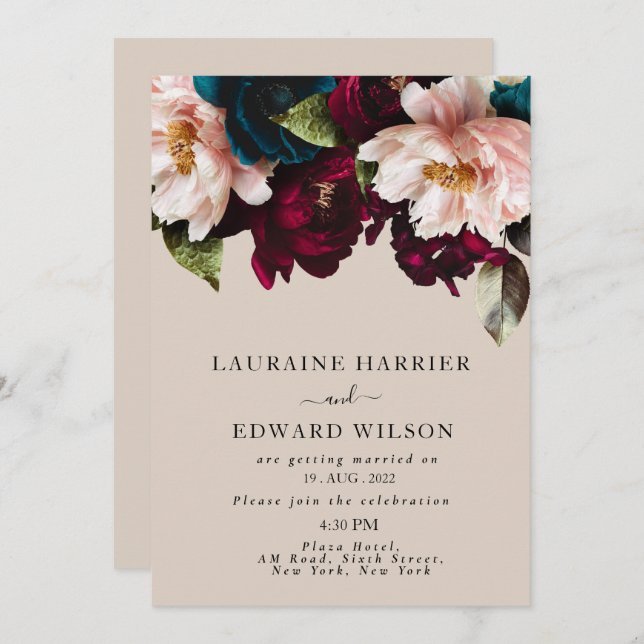 Burgundy Bliss: Elegant Floral Vine Pattern in Win Invitation (Front/Back)