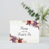 Burgundy Bliss Floral  Bridal Shower Recipe Card (Standing Front)