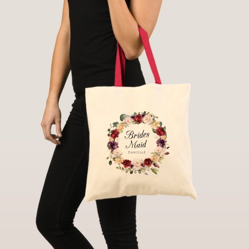 Burgundy Bliss Floral Bridesmaid Monogrammed Tote Bag