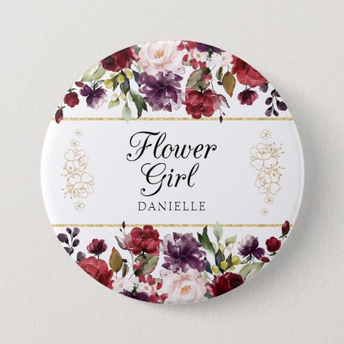 Burgundy Bliss Floral Flower Girl Monogrammed Pin