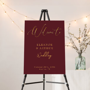 Burgundy Bliss & Gold Script Wedding Welcome Sign