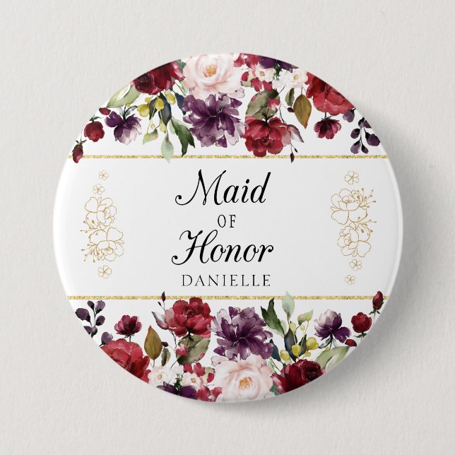 Burgundy Bliss Maid Of Honor Monogrammed Pin (Front)