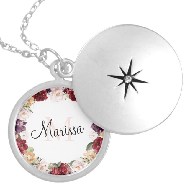 Burgundy Bliss Monogrammed Bridesmaid Locket (Front)