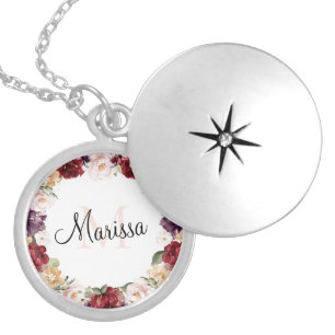 Burgundy Bliss Monogrammed Bridesmaid Locket Necklace