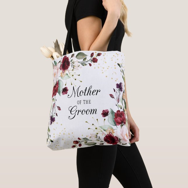 Burgundy Bliss Mother of the Groom Monogrammed Tote Bag (Close Up)