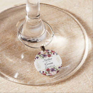Burgundy Bliss Mother of the Groom Monogrammed Wine Charm
