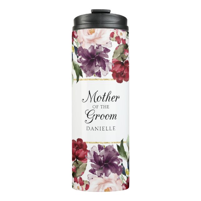 Burgundy Bliss Mother of the Groom Wedding Party Thermal Tumbler (Front)