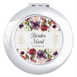 Burgundy Bliss Personalized Monogram Bridesmaid Compact Mirror