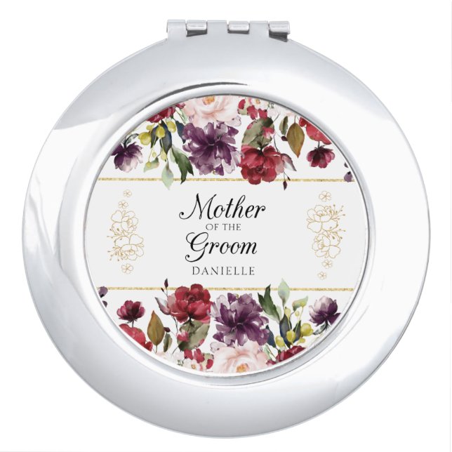 Burgundy Bliss Personalized Mother of the Groom Compact Mirror (Front)