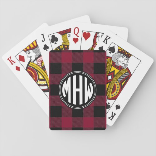 Burgundy Blk Wt Circle Monogram Buffalo Plaid DIY Poker Cards