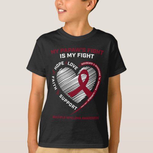 Burgundy Blood Cancer Papaw Multiple Myeloma Aware T_Shirt