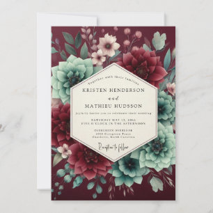 Burgundy Bloom Assemblage Wedding Invitation