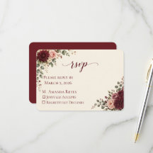 Burgundy Bloom Autumn Wedding RSVP Card