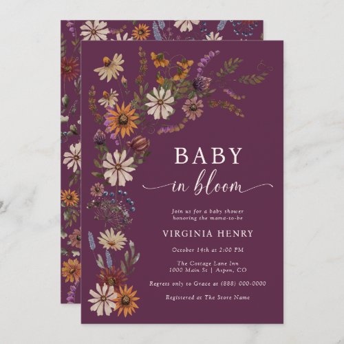 Burgundy Bloom Baby Shower Invitation