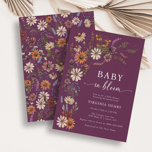 Burgundy Bloom Baby Shower Invitation