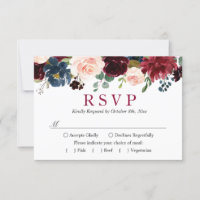 Burgundy Bloom Blush Blue Floral Wedding RSVP