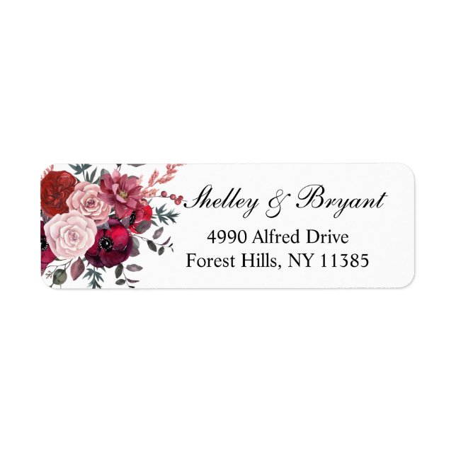 Burgundy Bloom Blush Floral Wedding Label (Front)
