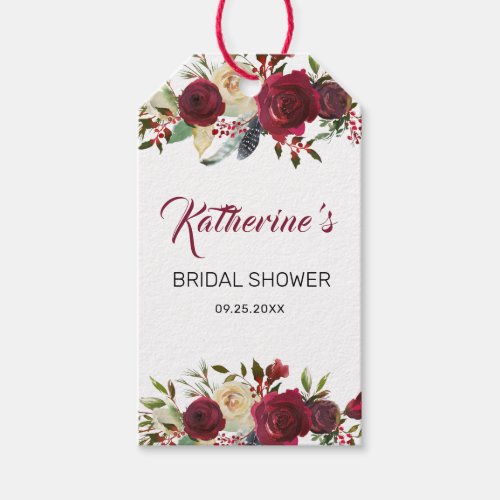 Burgundy Bloom Boho Floral Bridal Shower Gift Tags