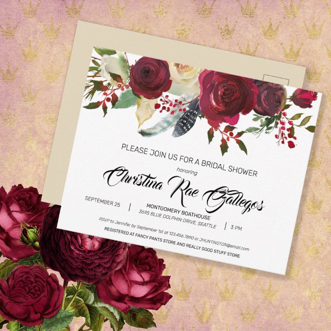 Burgundy Bloom Boho Floral Bridal Shower Invite (Creator Uploaded)