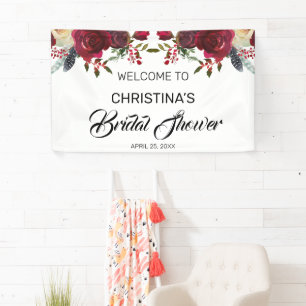 Burgundy Bloom Boho Floral Bridal Shower Welcome Banner