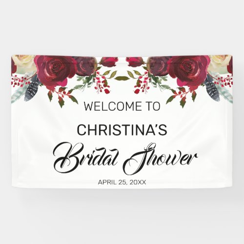 Burgundy Bloom Boho Floral Bridal Shower Welcome Banner