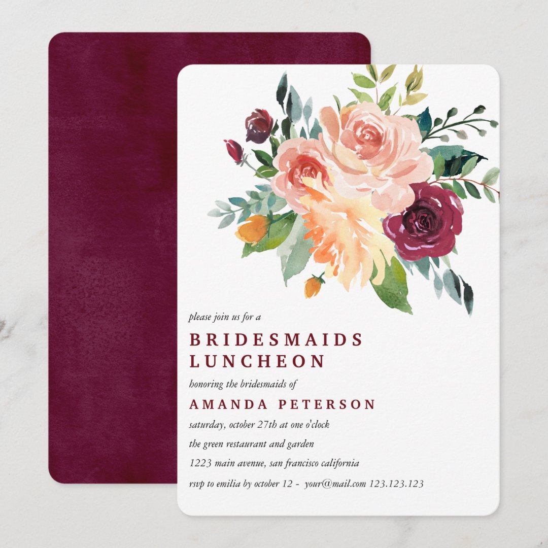 Burgundy Bloom Bridesmaids Luncheon Wedding Invitation | Zazzle
