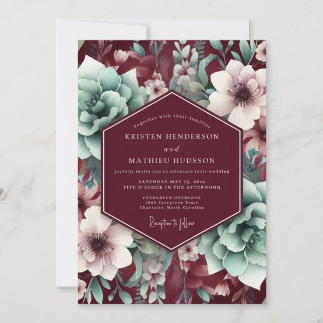 Burgundy Bloom Elegance Wedding Invitation (Front)