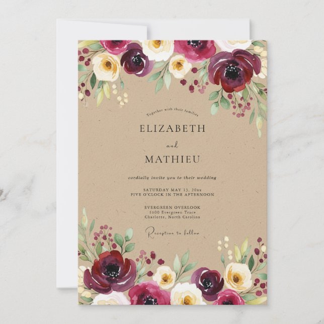 Burgundy Bloom Meadow Wedding Invitation (Front)