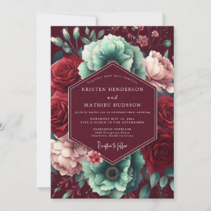 Burgundy Bloom Moody Romance Wedding Invitation