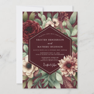 Burgundy Bloom Nocturne Wedding Invitation