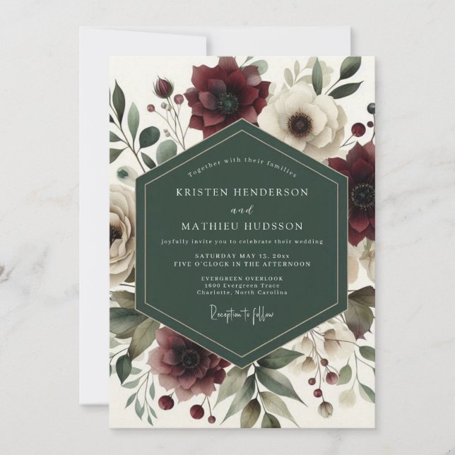 Burgundy Bloom Romance Wedding Invitation (Front)