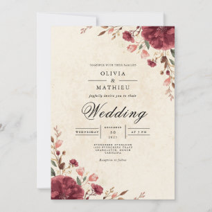 Burgundy Bloom Romantic Arch Wedding Invitation