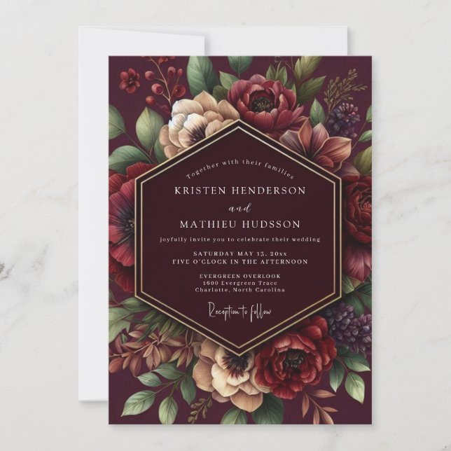 Burgundy Bloom Romantic Wedding Invitation (Front)