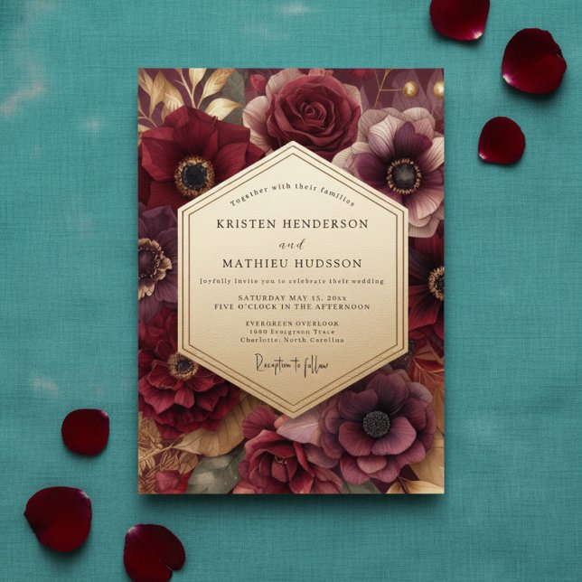 Burgundy Bloom Romantic Wedding Invitation (Creator Uploaded)