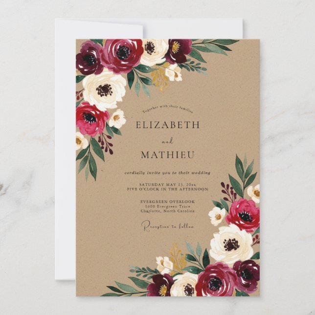 Burgundy Bloom Rustic Wedding Invitation (Front)