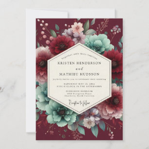 Burgundy Bloom Vintage Romance Wedding Invitation