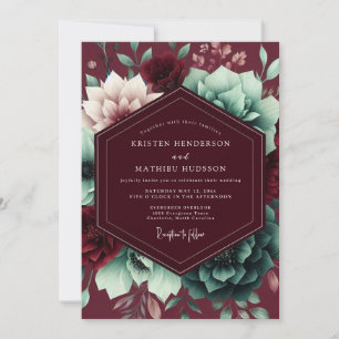 Burgundy Bloom Whimsical Wedding Invitation