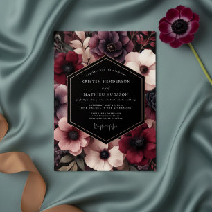 Burgundy Bloom Whimsical Wedding Invitation