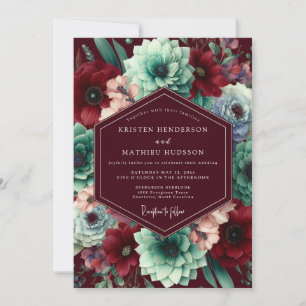 Burgundy Bloom Whimsy Wedding Invitation