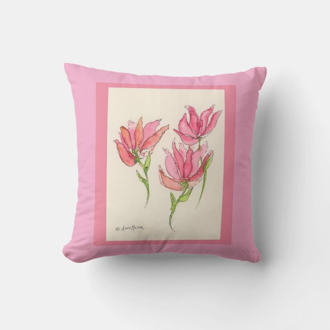Burgundy Blooms Throw Pillow (Front)