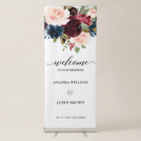 Burgundy Blooms Wedding Welcome Banner with Stand
