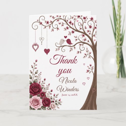 Burgundy Blossom Bridal Shower Thank You Card