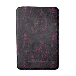 Burgundy blossom floral pattern personalized name  bath mat