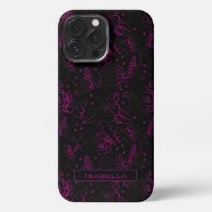 Burgundy blossom floral pattern personalized name iPhone 13 pro max case