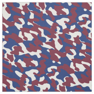 Burgundy, Blue and White Camo Fabric
