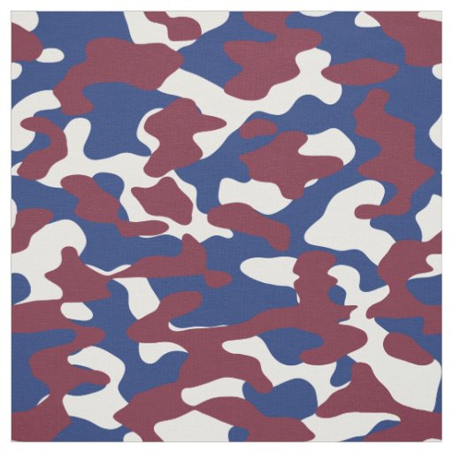 Burgundy, Blue and White Camo Fabric