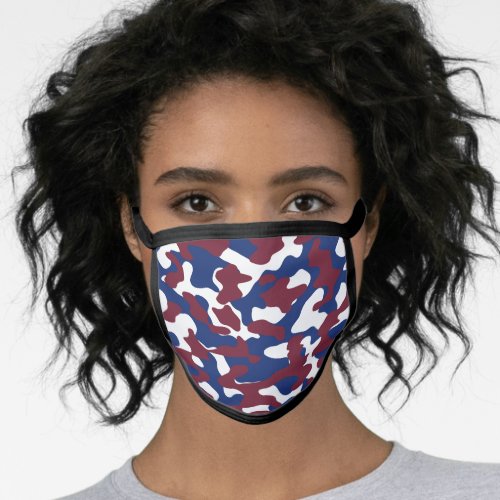 Burgundy Blue and White Camo Face Mask