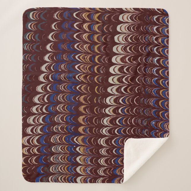 Burgundy, Blue and White Wavy pattern   Sherpa Blanket (Front)
