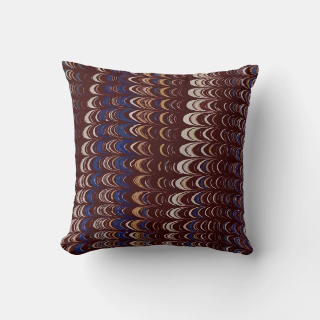 Burgundy, Blue and White Wavy pattern Throw Pillow (Front)